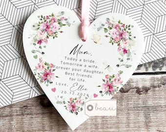 Personalised Mother of Bride Gift Today a Bride Thank you from Bride Pale blue rose Greenery Acrylic Heart Ornament Wedding Keepsake pink