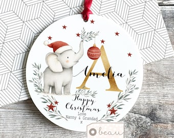 Personalised Happy Christmas gift Tree Elephant Santa Hat Christmas gift Bauble Ornament Keepsake Tree Decoration gift Child Christmas gift