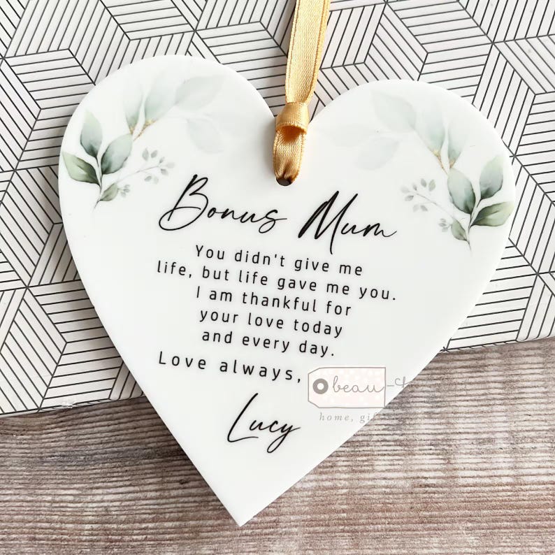Personalised Thank you gift, Bonus Mum, Mom Stepmum Stepmom, Like a Mum gift, Second Mum, heart Ornament Keepsake Mother in law Wedding Greenery
