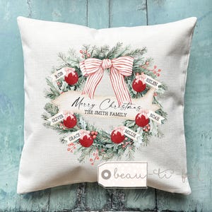 Almofada personalizada para família, guirlanda de Natal, enfeite de Natal, presente para família, folhagem, vegetação, citação para casa, capa de almofada estilo linho