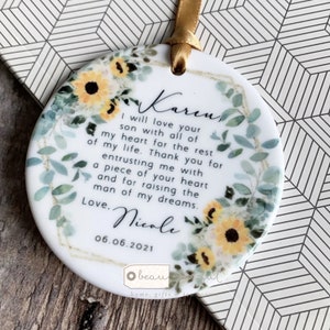 Personalised Mother of Groom Bride Thank you from Bride Groom Sunflower Floral Ceramic or acrylic Round Decoration Ornament Wedding Keepsake