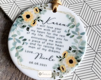 Personalised Mother of Groom Bride Thank you from Bride Groom Sunflower Floral Ceramic or acrylic Round Decoration Ornament Wedding Keepsake