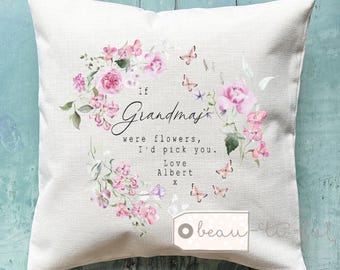 Personalised If Grandmas Mums Nannas Aunties Moms Mams were flowers Quote Lilac Lavender Floral Design Home Quote Linen Style Cushion cover