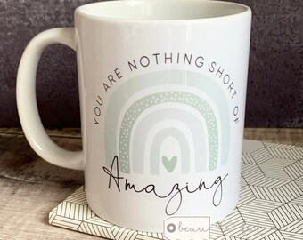Personalised You are nothing short of amazing Green Pastel Rainbow Quote Mug - gift mug - cup