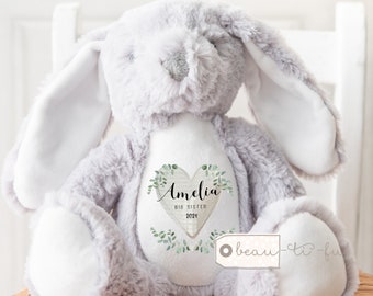 Personalised Big Little Sister Brother Girl Boy Gift Bunny Rabbit Newborn Gift Christening Baptism Rabbit Bunny Soft Toy Keepsake