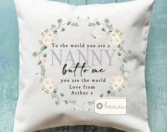 Personalised Grandma Mum Nanna Nanny Auntie Mom Mam Quote Floral Home Quote Linen Style Cushion Mother’s Day Birthday Easter gift