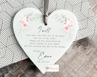 Personalised I will love your son/daughter Mother of Groom Bride Thank you Gift parents Pink Rose Greenery Acrylic Wedding Keepsake Ornament