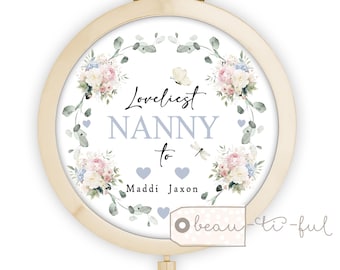 Personalised Mum Auntie Grandma Nanna Gift wreath compact mirror makeup mirror Keepsake Mother’s Day Birthday Thank you