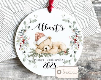 Personalised Baby First Christmas gift 1st Christmas Teddy bear Baby’s First Xmas gift Bauble Ornament Keepsake Tree Decoration  Baby gift