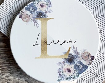 Personalised Mauve Pink Floral Ceramic Coaster Name gift Friend gift Home gift