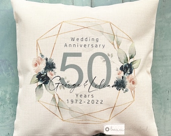 Personalised Wedding anniversary 25th 50th 1st 40th 10th Home Blue Blush floral Eucalyptus Design Home Quote Linen Style Cushion cover