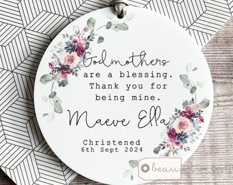 Personalised Thank you Godmother Godfather Godparents Christening Baptism Quote greenery Design Ceramic or Acrylic Round Ornament Keepsake
