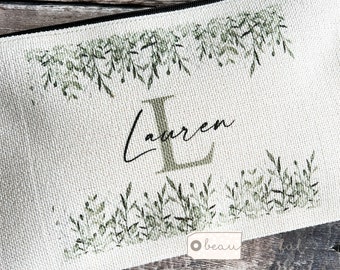 Personalised Birthday gift Gift for her Friend gift Eucalyptus Linen style Fabric Make up Bag Birthday gift for mum sister friend bridesmaid