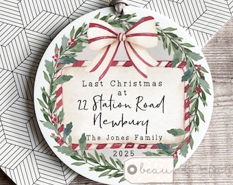 Personalised Last Christmas at Home Gift at Address Gift house Greenery Bauble Hanging Ornament Keepsake Bauble Moving from home New home
