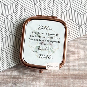 Personalised People walk through our lives Quote Pretty Floral Square Rose Gold Compact Pocket Mirror Best Friend Thank you gift