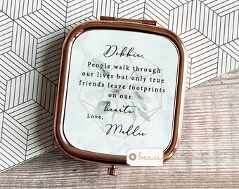 Personalised People walk through our lives Quote Pretty Floral Square Rose Gold Compact Pocket Mirror Best Friend Thank you gift
