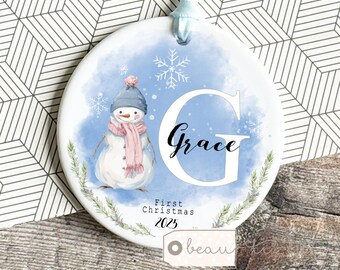 Personalised Baby Babies Baby’s First Christmas Gift Newborn snowman Design First Bauble Ornament Keepsake New Baby