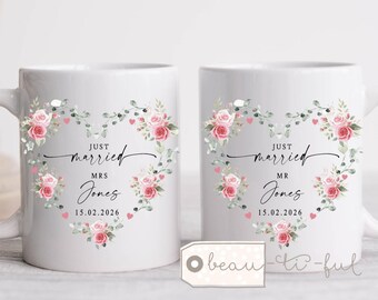 Personalised Wedding mugs gift, Mr Mrs Gift, Bride Groom, Just Married Gift set, Couple gift, Anniversary gift, ceramic mug, Bridal shower