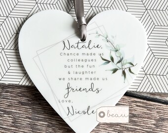 Personalised Chance made us colleagues.. Gift Quote Modern Greenery Design Heart Acrylic Ornament Workmate Friendship Keepsake