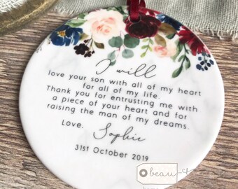 Personalised Mother of Groom Bride Thank you from Bride Groom Burgundy Navy Ceramic or Acrylic Round Decoration Ornament Wedding Keepsake