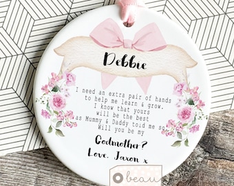Personalised Godmother Proposal Ornament: Greenery Floral Design Keepsake, Will you be my Godparents, Godfather, Christening, Baptism