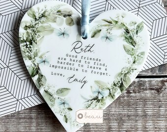 Personalised Good friends.. Friendship Gift Quote Butterfly Greenery Design Heart Acrylic Ornament Workmate Friendship Keepsake