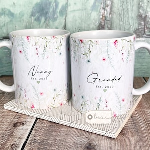 Personalisierte Großeltern Geschenk Oma Nanny Nanna Opa Tante Onkel Geschenk Tasse Greenery Kranz Keramiktasse - Teetasse - Teetasse - Geschenktasse