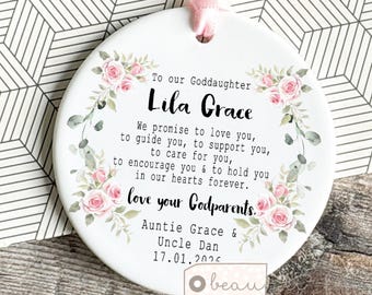 Personalised Christening Baptism gift, From Godparent Godmother Godfather, Promise to Godchild, To Godson Goddaughter, Ornament Keepsake
