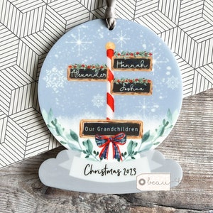 Personalised Grandparents Grandchildren Children Christmas Gift snow scene Signpost Acrylic Snowglobe Ornament Keepsake Bauble Family gift
