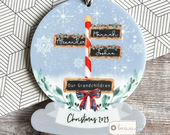 Personalised Grandparents Grandchildren Children Christmas Gift snow scene Signpost Acrylic Snowglobe Ornament Keepsake Bauble Family gift