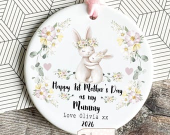 Personalised First Mother’s Day Gift Mum Mummy Mommy Nanny Nana Grandma Bunny Rabbit 1st Mothers Day Greenery ornament Keepsake decoration