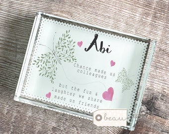 Personalised Friend gift Chance made us colleagues Quote Workmate gift Butterfly Freestanding block Decoration Ornament Keepsake Friendship
