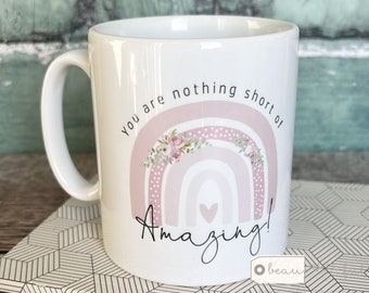 Personalised Thank you Gift Add your own text Pastel Floral Rainbow Quote Mug - gift mug -  tea coffee cup Appreciation Gift