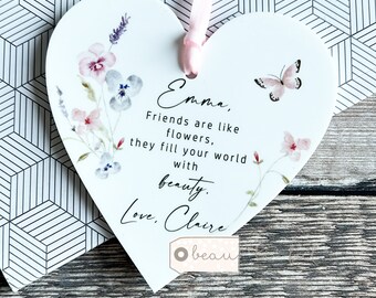 Personalised Friends are like flowers Gift Quote wildflower Greenery Design Heart acrylic Decoration Ornament Keepsake