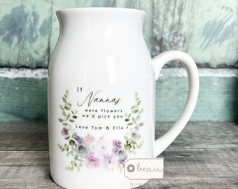 Personalisiert, wenn … Blumen wären, würde ich Sie Mutter Nanna Oma Haus Wildblumen Lavendel Floral Keramik kleine Vase Krug Becher Geburtstagsgeschenk abholen