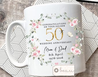 Personalised Anniversary gift Mr & Mrs Bride Groom Married Couple Gift Mug Greenery Wreath Gift set Ceramic Mug  Mug Gift His Hers