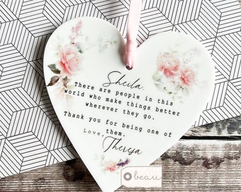 Personalised Thank you Gift There are people in this world Gift Quote Gift Pink Floral Heart Acrylic Ornament Workmate Friendship Keepsake