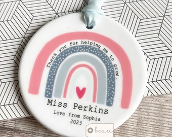 Personalised Thank you teacher teaching assistant nursery teacher Pastel Rainbow Ceramic or acrylic Round Decoration Ornament Keepsake