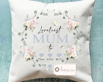 Personalised Loveliest Auntie Mum Grandma Nan Nanna Nanny Mummy Gift wildflower Floral Wreath Mother’s Day Birthday gift Cushion Home