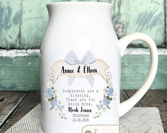 Personalised Godmother Godfather Godparents Gift Thank you Christening Baptism godchild goddaughter Floral Heart Small mug jug vase gift