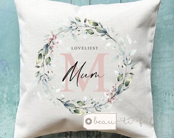 Personalised Cushion for Loveliest Mum, Grandma Friend Teacher Family Relative Greenery Linen Style Cushion