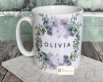 Personalised Name Lilac Purple Floral Mug