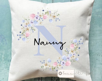 Personalised Auntie Mum Grandma Nan Nanna Nanny Name and initial Gift Quote wildflower Mother’s Day Birthday gift Cushion Home