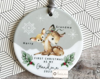 Personalised 1st First Christmas as Grandparent Auntie Uncle Grandma Nanny Baby Animal Koala Panda Bear Acrylic or Ceramic Ornament Keepsake