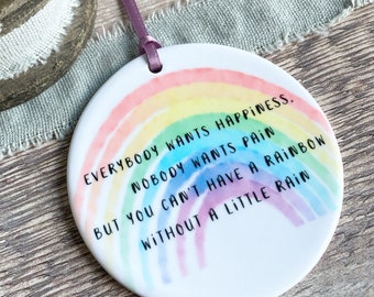 Everyone wants happiness Quote Pastel rainbow Design Ceramic Round Decoration Ornament Keepsake