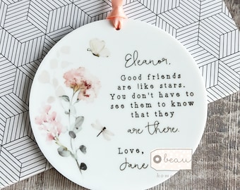 Personalised Special Friend gift Good friends are like stars Greenery Ceramic or acrylic Round Decoration Ornament Keepsake