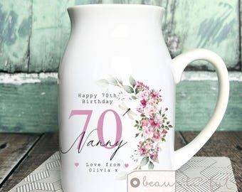 Personalised gift Birthday gift Special Birthday Milestone 21 30 40 50 60 70 Any age gift Floral Ceramic Small Vase Jug Mug Mum Friend Nanny