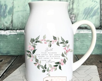 Personalised Friend gift True Friends Quote gift Floral Ceramic Small mug jug vase Friendship Home Bud vase gift