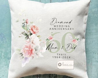 Personalised Wedding anniversary gift any number 25th 50th 1st 40th 10th Ruby Diamond Pearl Gold floral Home Linen Style Cushion cover
