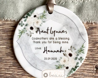 Personalised Christening Baptism Thank you gift Godmother Godfather Godparents Guideparent Godchild Ceramic or acrylic Ornament Keepsake